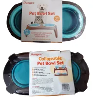 Нескользящая двойная миска Dougez Pet Bowl Set 2 в 1 для еды и воды на складной подставке для собак и кошек 600мл, Кормушка для домашних животных