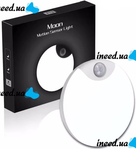 Настінний світлодіодний світильник Sanso LED 15W-NW-SE з датчиком руху, стельовий акумуляторний круглий ліхтар BT001 4000K IP44 на стіну Білий