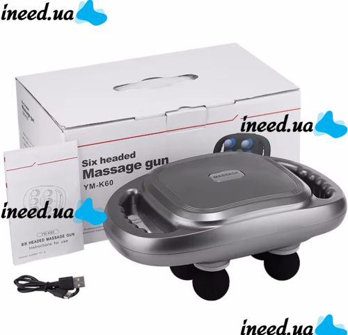 Масажер перкусійний Massage Gun TosWa YM-K60 для масажу всього тіла 6 головок, Ручний акумуляторний 9 режимів 20 швидкостей для м'язів і релаксації