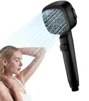 Квадратна насадка високого тиску Water Shower Head RD-3042 4 режими з кнопкою включення для душу, лійка з перемикачем і фільтром Чорна