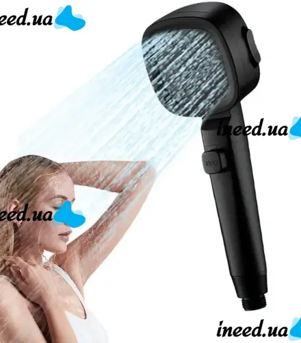 Квадратна насадка високого тиску Water Shower Head RD-3042 4 режими з кнопкою включення для душу, лійка з перемикачем і фільтром Чорна