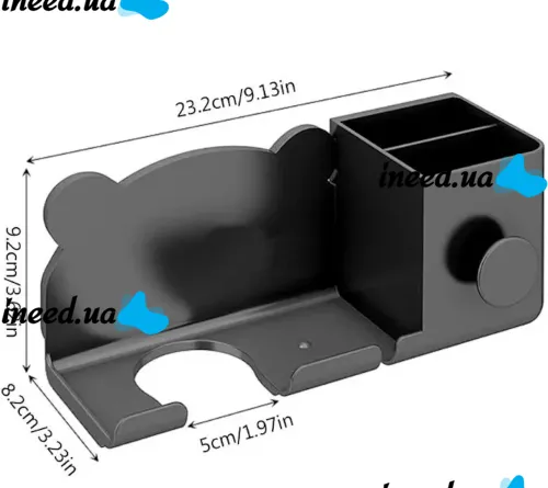 Настенный держатель полка Storage Shelf QJ-996 для фена и штекера с отсеком для хранения ванных принадлежностей, Органайзер в ванную на липучке