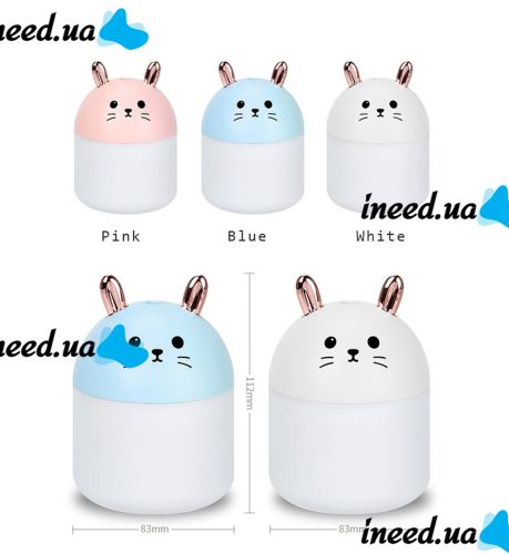 Настільний ультразвуковий зволожувач повітря нічник кролик Humidifier Rabbit ВА-12, портативний USB Арома-дифузор з підсвічуванням, нічник-зволожувач