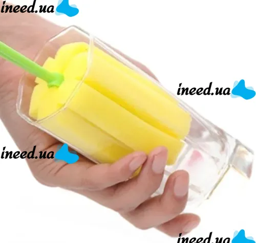 Універсальна губка з довгою ручкою Sponge Cleaning Remiling для миття пляшок і високих склянок, Кухонна убчатая щітка для чищення посуду