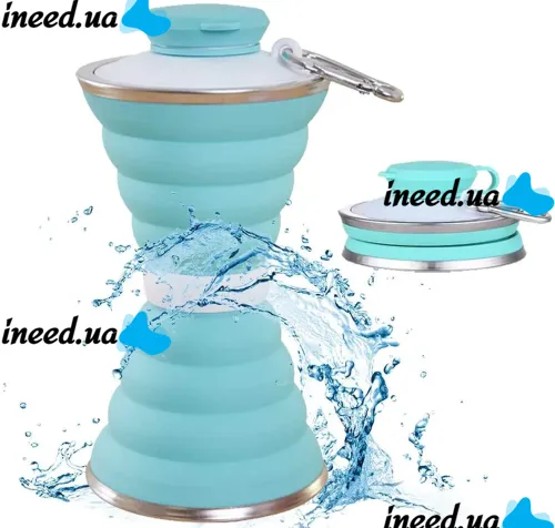 Складна силіконова пляшка Folding travel water cup 9588 0.5 л Бірюзова, Спортивна м'яка пляшка чашка для води