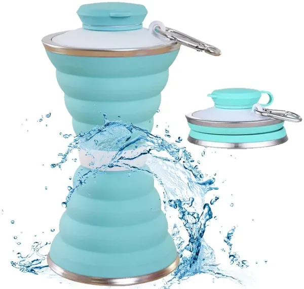 Складная силиконовая бутылка Folding travel water cup 9588 0.5 л Бирюзовая, Спортивная мягкая бутылка чашка для воды