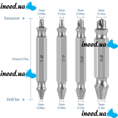 A set of Easy Out Tool S2 bit extractors 4 pcs in a box, double-sided nozzles for unscrewing broken, licked screws and bolts on a screwdriver