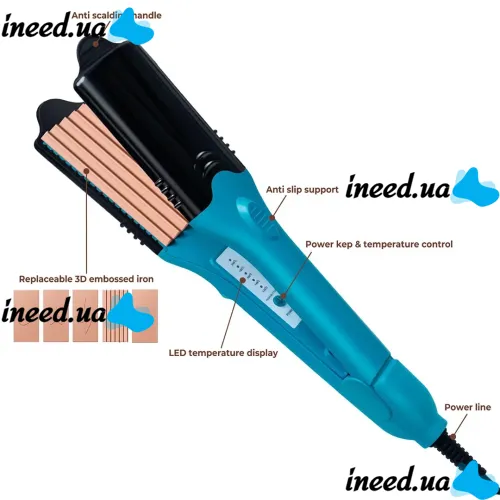 Curling iron straightener 3D Hair Printing Iron XL-619 for straightening hair with nozzles with a pattern, Forceps 5 plates with ceramic coating and glove