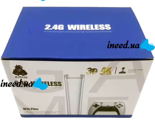 PS5 style HDMI Game Stick M15 PS1 mini console with 20000 built-in games with 2 wireless joysticks, Children's 64GB 4K console with controllers White