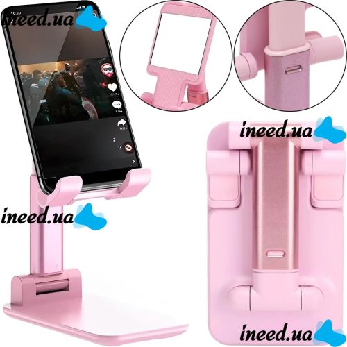 Desktop Stand Holder with Mirror Folding desktop phone stand PD-C06 for Tablet Phone, Folding Transformer for Smartphone AND196 Pink