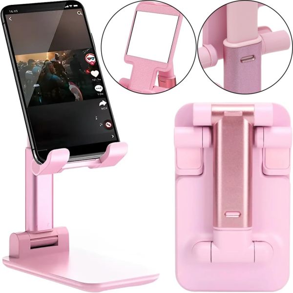 Настольная подставка держатель с зеркалом Folding desktop phone stand PD-C06 для телефона планшета, Складной трансформер для смартфона AND196 Розовый