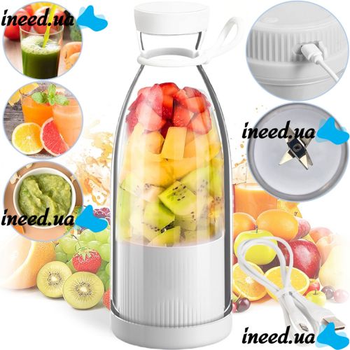 Portable Mini Juicer 350ml Bottle Blender for Smoothies and Juice, Wireless Portable Mini Blender, Juicer, Fruit Chopper White