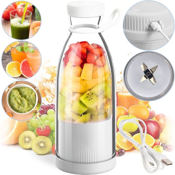 Portable Mini Juicer 350ml Bottle Blender for Smoothies and Juice, Wireless Portable Mini Blender, Juicer, Fruit Chopper White
