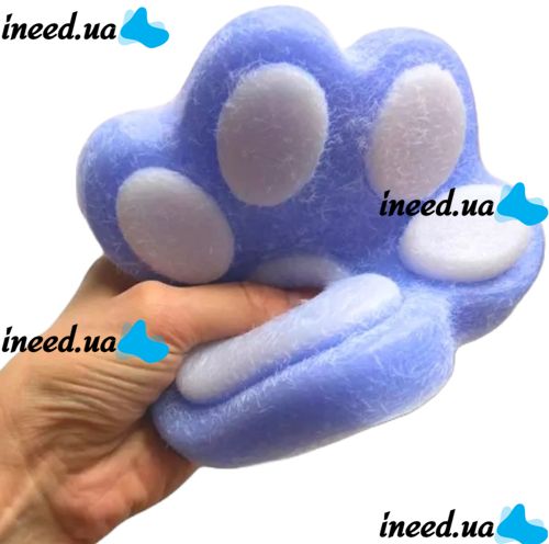 Силіконова іграшка антистрес сквіш котяча лапка Squishy Toys з ворсинками для рук, Дитяча м'ялка лапа кота Моті Каваї з кульками 2410-4 для дітей