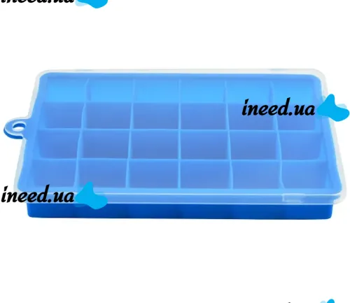 Силіконова багаторазова форма Silicone Ice Cubes Make для заморозки льоду і шоколаду з кришкою на 24 осередки, Лоток піднос для зберігання льоду 24 кубика