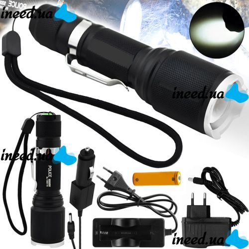 Bailong BL-1860-T6 Handheld Rechargeable Flashlight with Focus 50000W Tactical LED Flashlight 5 Modes with Battery Police BL1860