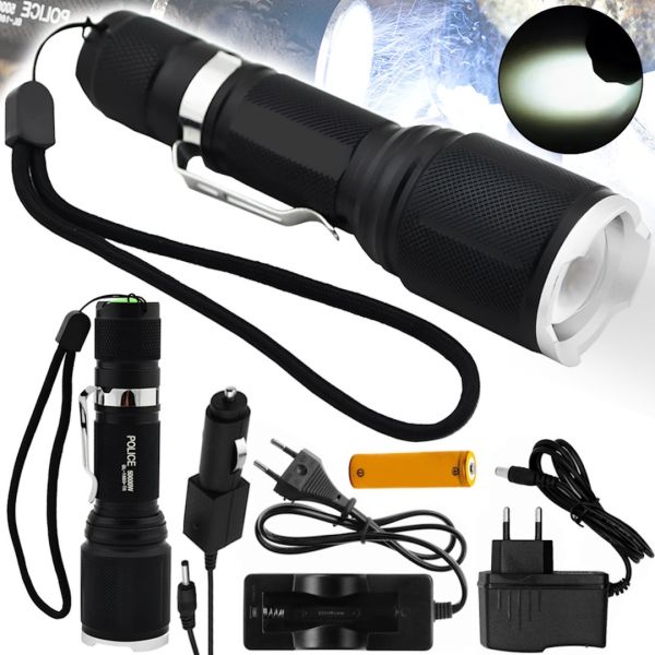 Bailong BL-1860-T6 Handheld Rechargeable Flashlight with Focus 50000W Tactical LED Flashlight 5 Modes with Battery Police BL1860