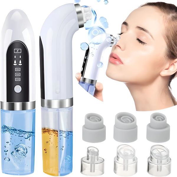Аккумуляторный вакуумный очиститель пор Face Slimmer для вакуумной очистки кожи лица, Беспроводной аппарат для гидропилинга и пилинга 6 насадок Белый