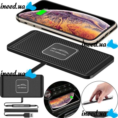 Автомобільна бездротова зарядка Car Wireless Pad C1 15W для зарядки телефону, силіконовий зарядний килимок в авто з антиковзаючим покриттям чорний