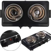 Настольная спиральная электрическая плита на две конфорки Domotec MS-5532 1000W, Двухконфорочная электроплита с широкой спиралью и термостатом Черный