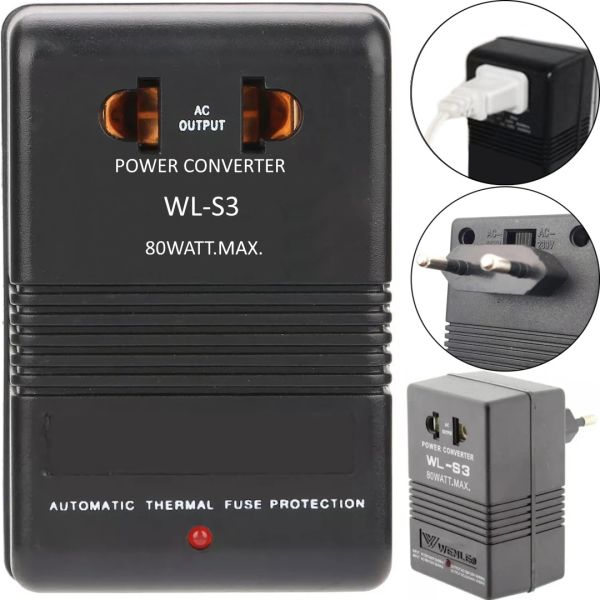 Универсальный понижающий адаптер преобразователь напряжения Wenle WL-S3 2в1 220V-110V 220v-110v конвертер 220В-110В с переключателем в розетку