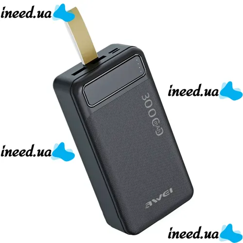 Портативний зарядний пристрій Power Bank Awei P7k 30000 mAh Повербанк, портативний зовнішній акумулятор батарея з індикатором і кабелем для телефону