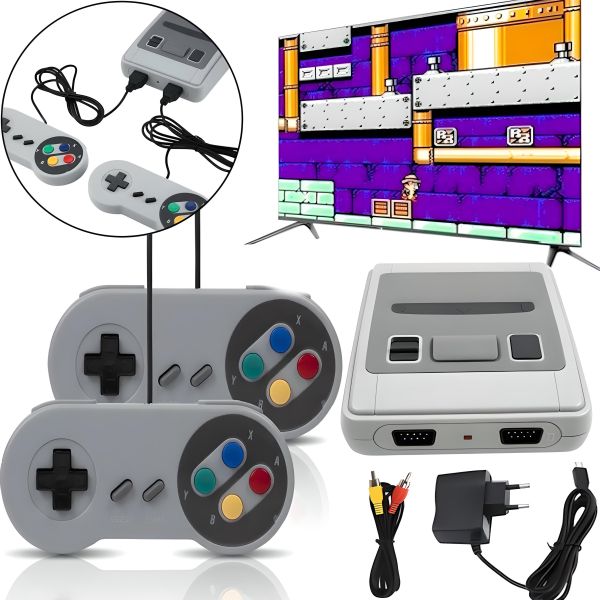 Portable retro gaming console Dendy 620 games Dendy 8 Bit Super Mini SFC, Children's 8 bit console with two joysticks and built-in games Grey