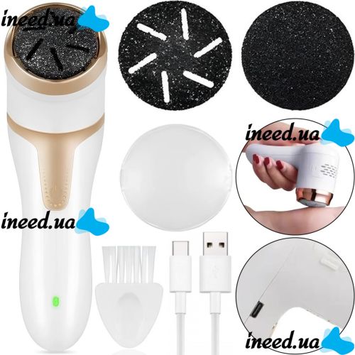 Callus Remover Y2023-1 cordless pumice stone for heel cleaning and callus removal, Grinding file with 2 attachments for removing rough skin White
