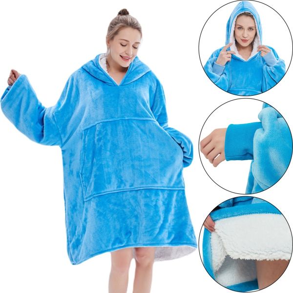 Толстовка-плед с капюшоном Huggle Hoodie Ultra Plush Blanket 2 в 1 унисекс оверсайз толстовка худи плюшевый плед с рукавами на флисе 74Х110 см Голубая