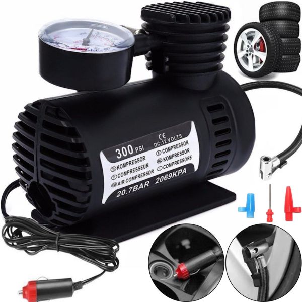 Электрический автомобильный компрессор 300 PSI 10-12Amp 25л Ji030 воздушный насос для автомобиля, Автокомпрессор для подкачки колес машины Черный