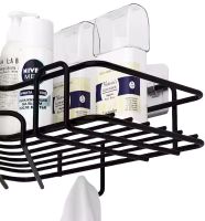 Jiner JE-963 Bathroom wall corner shelf for accessories, Wall mounted organizer holder with 2 hooks 26.5x26.5x9.5cm for bathroom on the wall