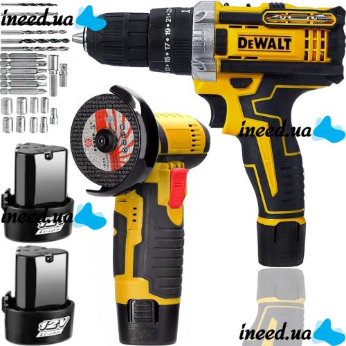 Акумуляторний набір DeWalt 2в1 Шурупокрут DCF680Z2FA міні болгарка DCG125N 75мм, Набір Деволт 2 акумулятора 12V 2Ah з набором інструментів в кейсі