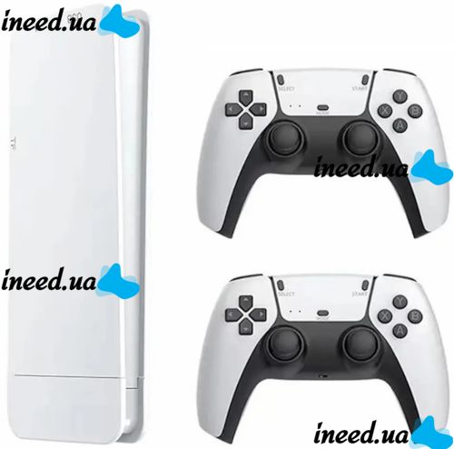 PS5 style HDMI Game Stick M15 PS1 mini console with 20000 built-in games with 2 wireless joysticks, Children's 64GB 4K console with controllers White