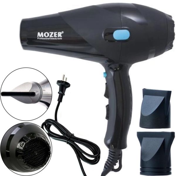 Профессиональный фен Mozer MZ-3100 6000W для сушки и укладки волос с 2 насадками, Электрический фен с холодным обдувом 2 скорости 3 режима Черный