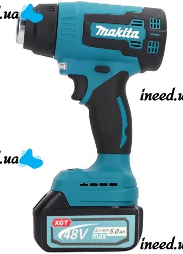 Акумуляторний будівельний фен Makita DHG180RT 48V 5Ah з 3 насадками, Промисловий тепловий пістолет 50-550°C Макіта з 2 акумуляторами в кейсі