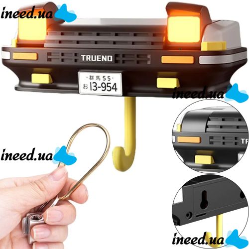 Настінний тримач органайзер для ключів у стилі Toyota Trueno AE86 з LED підсвічуванням фар, Настінна авто ключниця з 1 гачком від батарейок