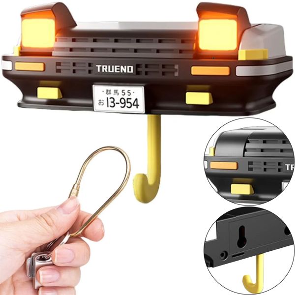 Настенный держатель органайзер для ключей в стиле Toyota Trueno AE86 с LED подсветкой фар, Настенная авто ключница с 1 крючком от батареек