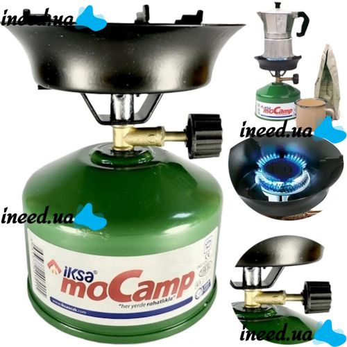 Iksa MoCamp 203 Green Camping Gas Burner with Piezo Ignition, Portable Mini Cooking Stove, Picnic and Camping Balloon Green