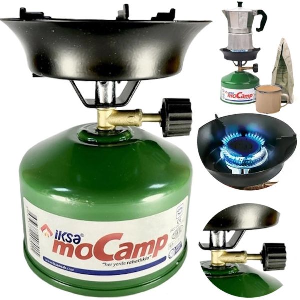 Походная газовая горелка Iksa MoCamp 203 Green с пьезоподжигом, Портативная мини плита для приготовления еды, Баллон для пикника и кемпинга Зеленая