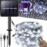 Уличная светодиодная гирлянда Solar String Lights LS48-100W 12 метров 100 LED диодов Холодный белый Роса Cool light с солнечной панелью для деревьев и веранд