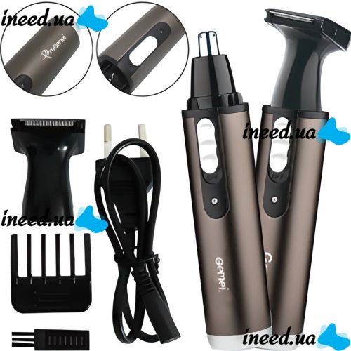 Беспроводной триммер 2 в 1 Gemei GM-3112 3W для стрижки волос в носу и ушах, аккумуляторная окантовочная машинка для бритья с насадками Коричневый