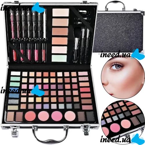 Miss Young GM20250 Cosmetics Gift Set 93 items Makeup eye shadow glosses blush powder and brushes in case Black