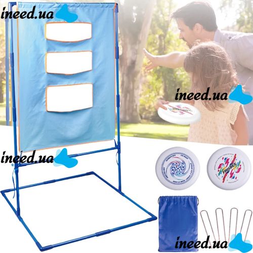 Frisbee with Standing Target Frisbee Toss Game Set 9888-11 for kids and adults, Flying ball disk and target with 3 holes Blue