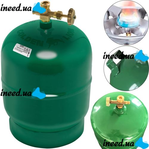 Golden Lion Rudyy Picnic-SV Tourist Gas Cylinder without Burner 12 Liters 5 kg 2.5kW, Household Propane Cylinder with Handle PK-3 for Home Green