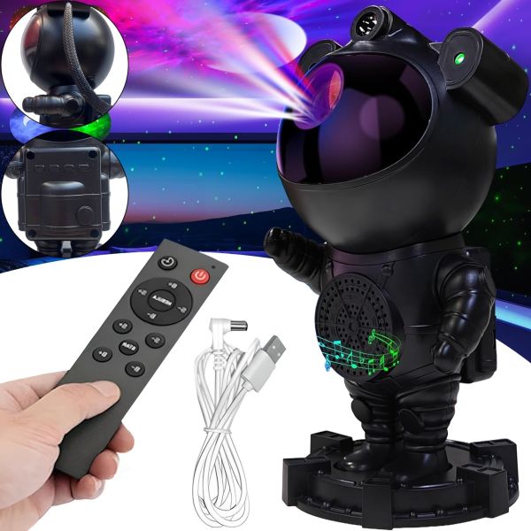 Laser Starry Night Light Projector LED Astronaut with Remote Control and Space Projection, Lamp Astronaut Lamp with Starry Sky Projection from USB Black