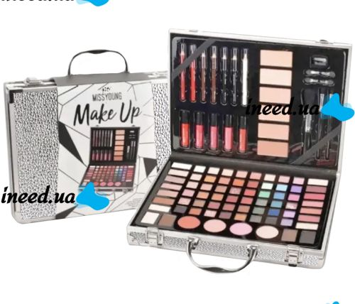 Miss Young GM20250 Cosmetics Gift Set 93 items Makeup eye shadow glosses blush powder and brushes in case Silver