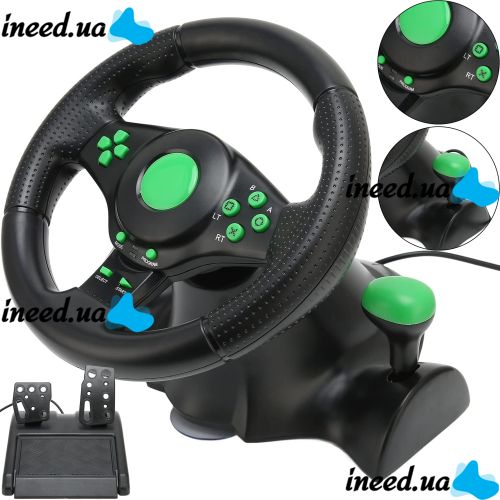 Vibration Steering Wheel 3-in-1 Universal Game Steering Wheel with Pedals and Gearbox for PC/PS2/PS3, Multimedia Sports Steering Wheel for PC