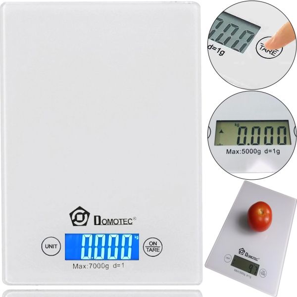 Кухонные электронные весы Domotec MS-912 от 1 гр до 7 кг, Прямоугольные сенсорные весы MX-402 с плоской платформой для взвешивания продуктов Белые