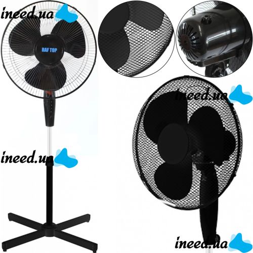 Floor fan RAF FS40 120W 3 blades 40 cm, RAF 16" inch fan on telescopic leg 106-136 cm with mains swivel Black