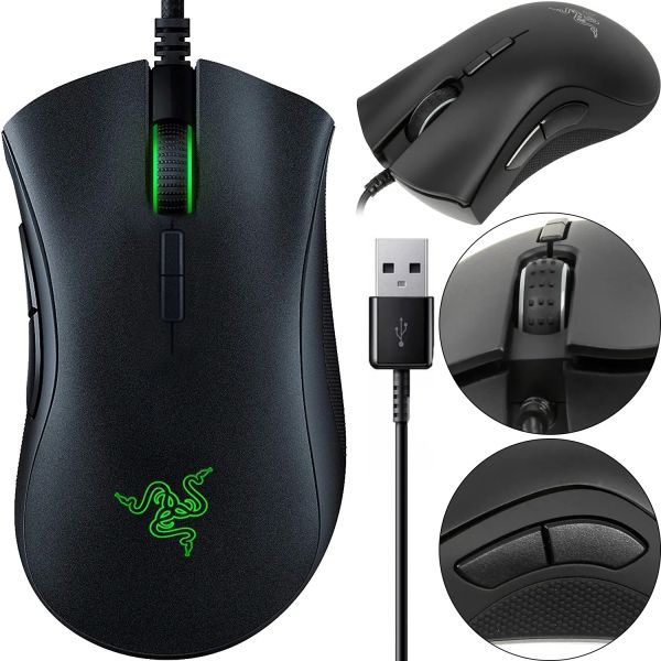 Игровая проводная компьютерная мышка Razer DeathAdder Elite 16000DPI с RGB подсветкой для ПК, Геймерская USB мышь для компьютера и ноутбука Черная